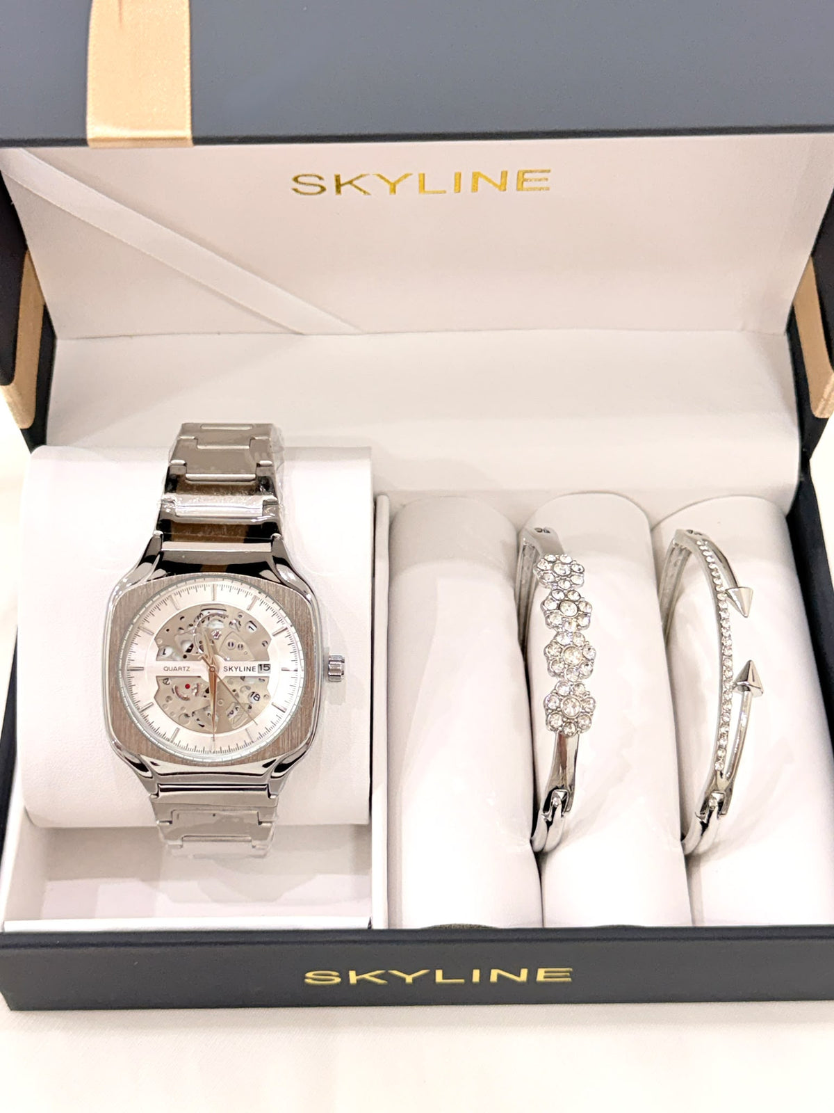 R1026015. Set de Reloj Skyline Esqueleto Plata